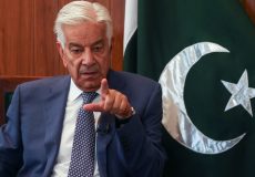 Pakistan's Defence Minister Khawaja Muhammad Asif gestures during an interview with Reuters in Islamabad, Pakistan, May 8, 2025. REUTERS/Fayaz Aziz